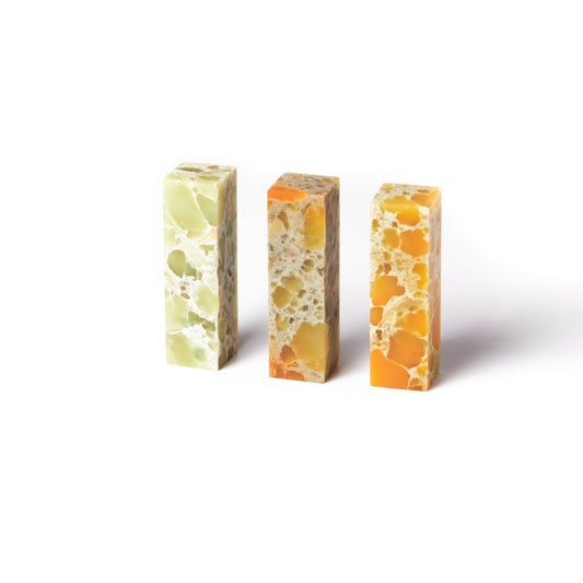 【青田石 葡萄】　1.5x1.5x5cm（三点セット）産地厳選 書道 篆刻 雅号印 落款印 印材 押印 「彫りやすく初心者でも扱いやすい」 仮名 中字 大字仮名 半紙細字 中字作品