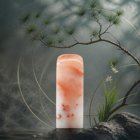【逸品印材】巴林石 白玉紅芙蓉凍石 サイズ：25x25x70mm 篆刻 印材 巴林石 印石 てんこく 材料 天然 石 楽しい 手彫り