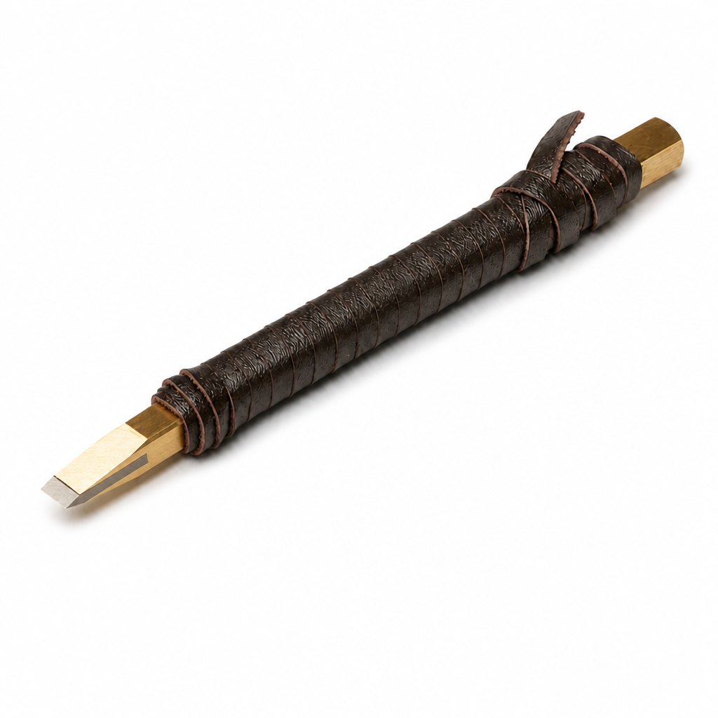 篆刻刀 印刀 角型 革巻き 両刃 プロ向け印刀 8mm タングステン鋼製 職人手作り