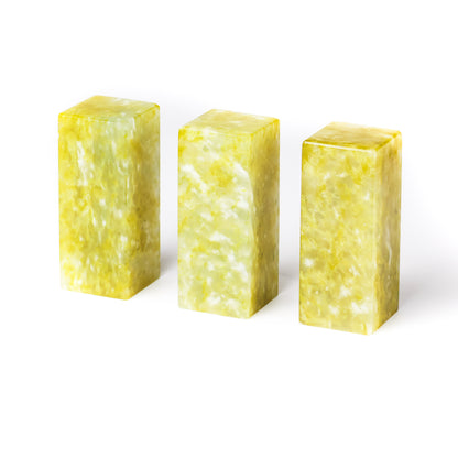 【青田 菜の花凍石】2x2x5cm（三点セット）産地厳選 書道 篆刻 雅号印 落款印 印材 押印 「彫りやすく初心者でも扱いやすい」 仮名 中字 大字仮名 半紙細字 中字作品