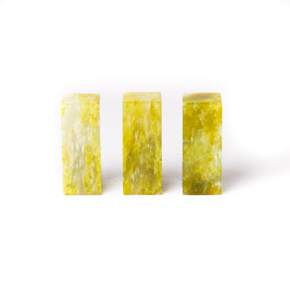 【青田 菜の花凍石】2x2x5cm（三点セット）産地厳選 書道 篆刻 雅号印 落款印 印材 押印 「彫りやすく初心者でも扱いやすい」 仮名 中字 大字仮名 半紙細字 中字作品