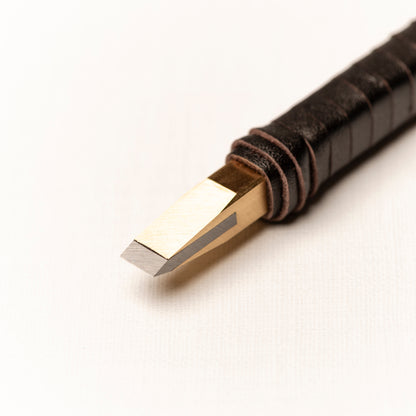 篆刻刀 印刀 角型 革巻き 両刃 プロ向け印刀 8mm タングステン鋼製 職人手作り
