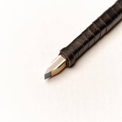 篆刻刀 印刀 角型 革巻き 両刃 プロ向け 6mm タングステン鋼製 職人手作り