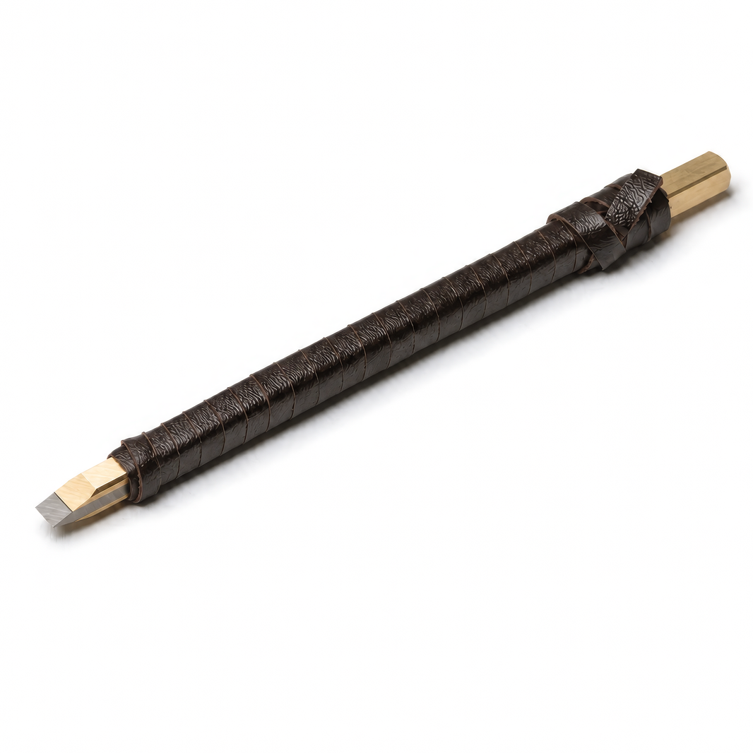篆刻刀 印刀 角型 革巻き 両刃 プロ向け 6mm タングステン鋼製 職人手作り