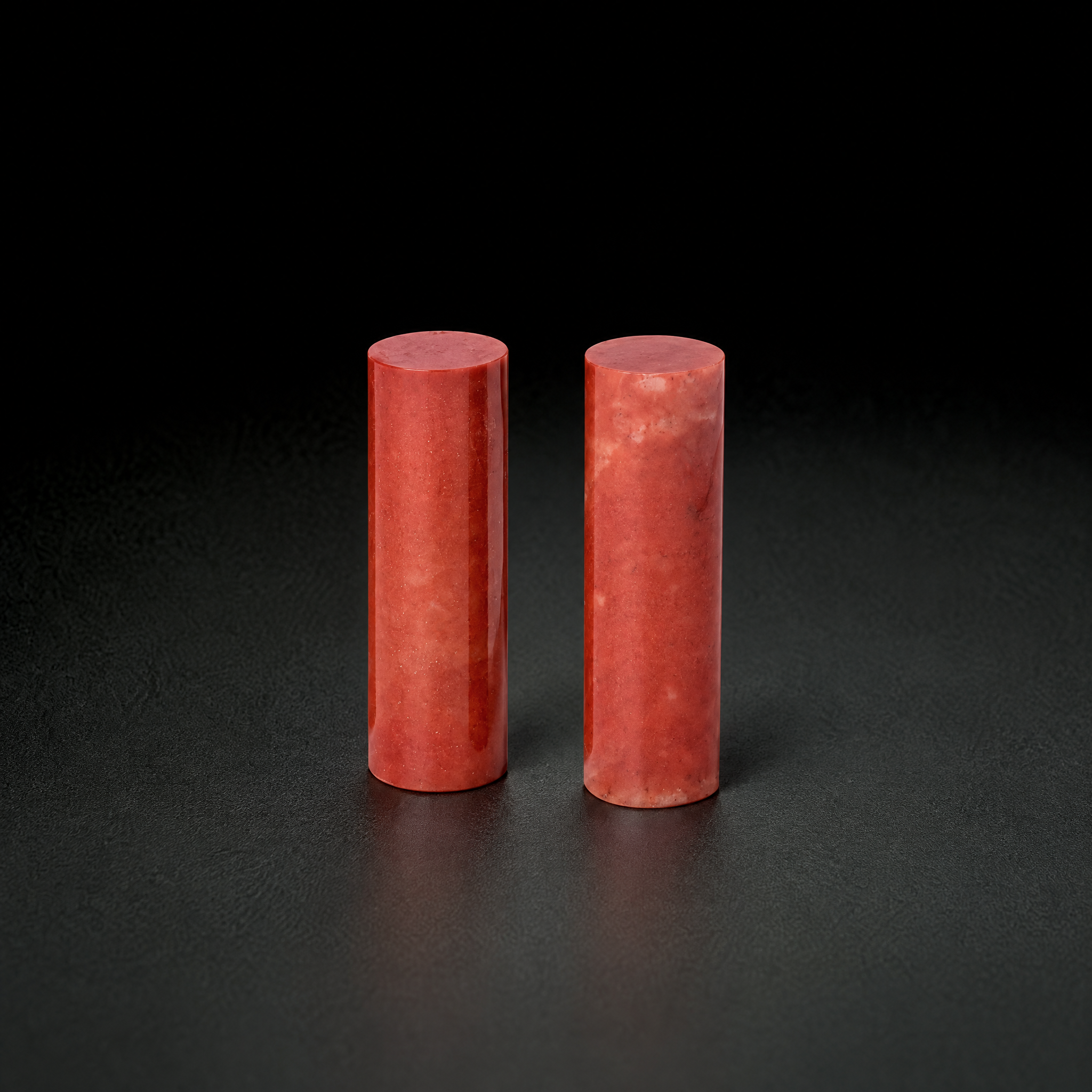 朱砂紅凍石 直径1.5x5cm二点セット｜篆刻印材・印章石（しゅしゃ